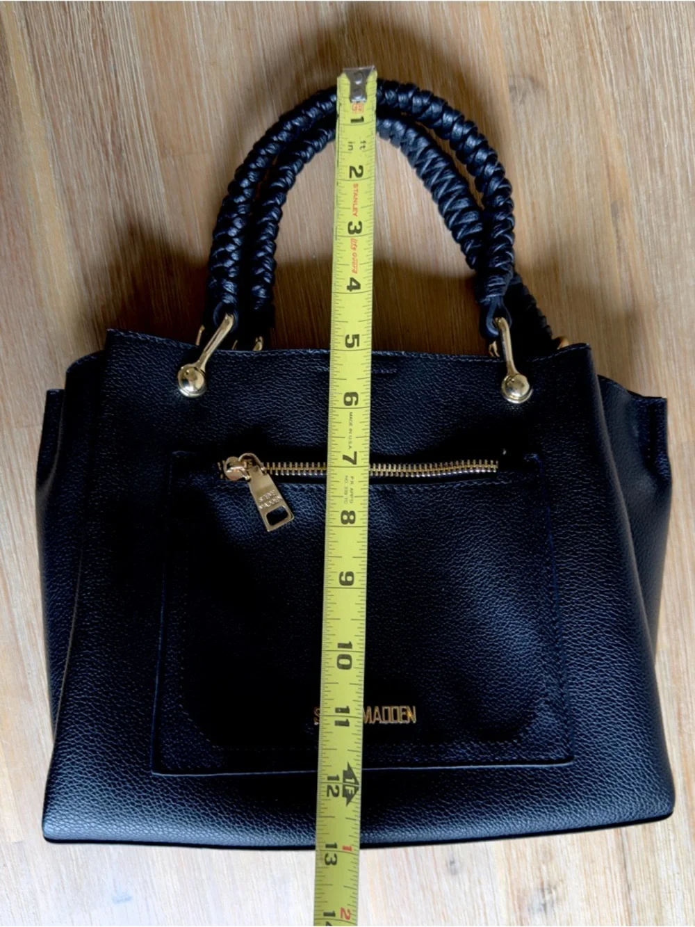 Steve Madden Black Satchel with Gold Hardware and Braided Handles